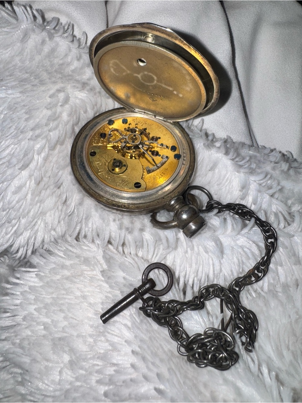 Vintage Rockford Silver Working Engraved Pocketwatch